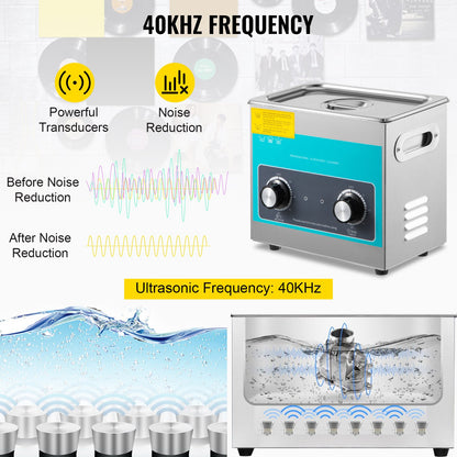 Ultraljudsrengöring med vred 3L 40kHz Ultraljudsrengöringsmaskin med vredkontroll Ultraljudsrengöring i 304 rostfritt stål med värmare och timer för rengöring av smycken, glasögon, klockor