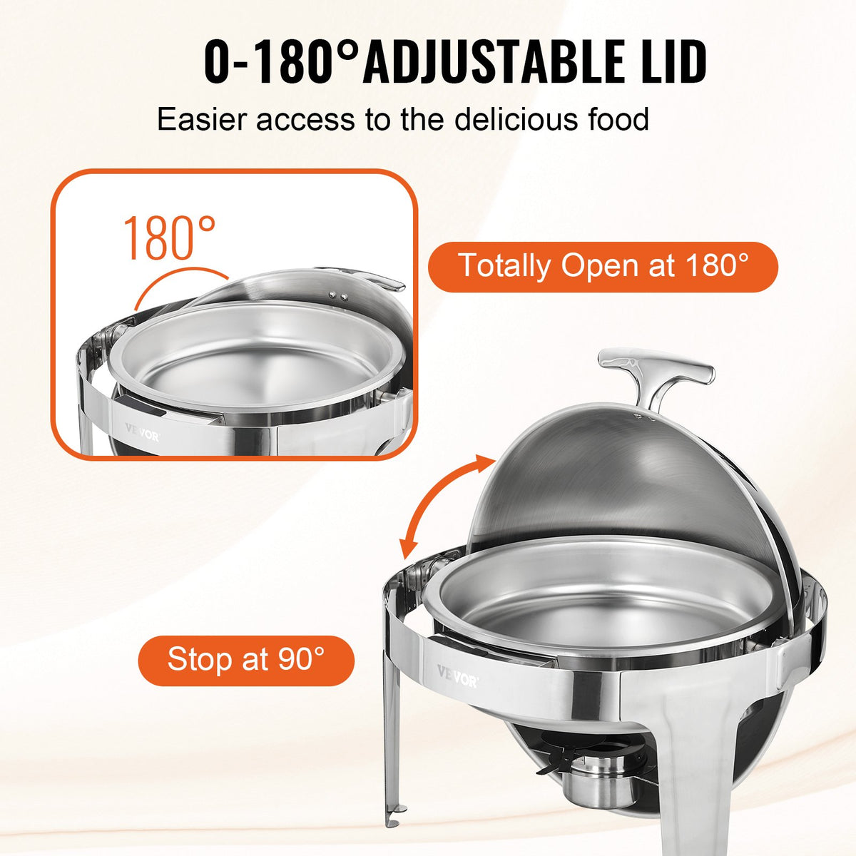 Bufféset med roll top, 6 liter, 2-pack, rostfritt stål chafing dish med 2 fullstora kastruller, rund cateringvärmare med lock, vattenkastrullställ, bränslehållare, för minst 5 personer