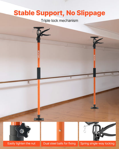 Stödstång för skåpdomkraft, 8-pack, 116-290 cm teleskopisk snabbstödstång i stål, justerbart 3:e handssystem upp till 70 kg kapacitet för installation av skåp, lyft av gipsväggar, laststänger