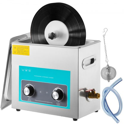 Ultraljudsrengöring för vinylskivor 6L 40kHz Ultraljudsrengöringsmaskin för vinyl Vredkontroll Ultraljudsrengöring för skivor 8 skivor Sonic-rengöring för vinyl Rostfri tank med mekanisk värmare och tid