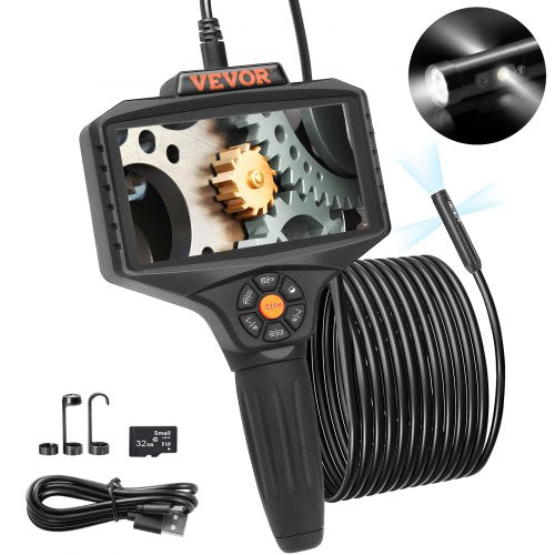Triple Lens Inspection Camera with Light, 12.7cm IPS Screen Industrial Borescope, 8X Zoom 1080P HD Split Screen, 10 LED Lights Scope Camera for Automotive, Plumbing (5m)