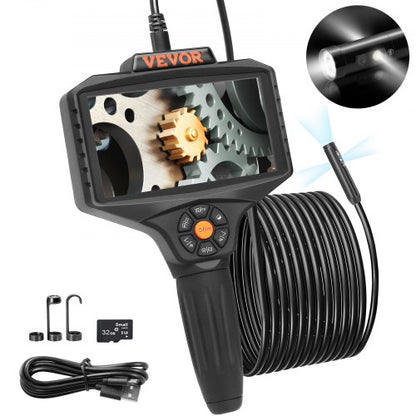 Triple Lens Inspection Camera with Light, 12.7cm IPS Screen Industrial Borescope, 8X Zoom 1080P HD Split Screen, 10 LED Lights Scope Camera for Automotive, Plumbing (5m)