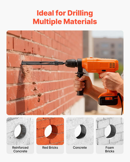 Core Drill Bit, 25 mm Diameter, 241 mm Drilling Depth, M16 Internal Thread, Diamond Dry Coring Bit with 3 Adapters, Pilot Drill and Hex Wrench, for Reinforced Concrete, Red Bricks, and Masonry