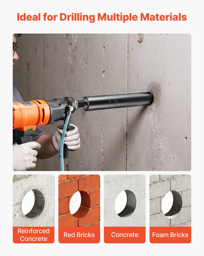 Core Drill Bit, 63.5 mm Diameter, 356 mm Drilling Depth, 1-1/4 in-7 Internal Thread, High-Precision Welding Technology, Wet Diamond Core Bit for Reinforced Concrete, Red Bricks, and Masonry