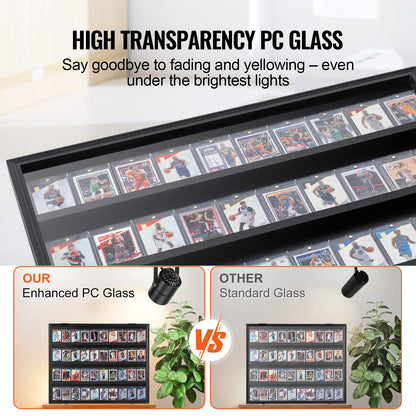Displayfodral för sportkort med 36 grader, 77,5 x 61,7 x 5,3 cm, basebollkortsdisplayram med 98 % UV-skydd, klar PC-glas, låsbart väggskåp för fotboll, basket, hockey och samlarkort