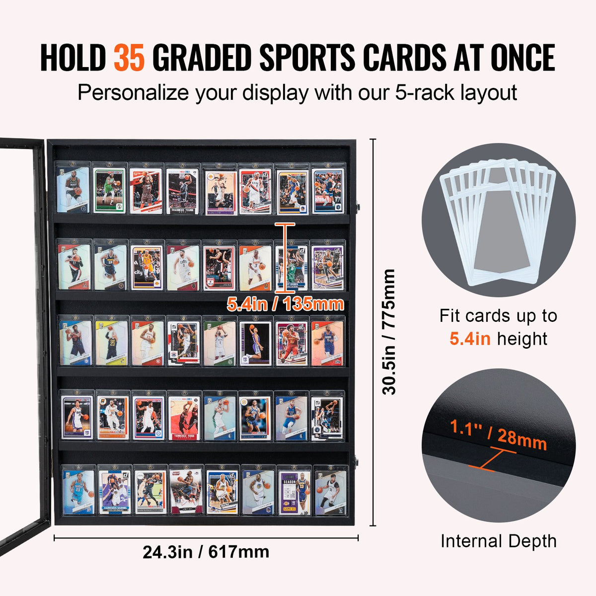 Displayfodral för sportkort med 35 grader, 24,3x30,5x2,1 tum/61,7x77,5x5,3 cm, basebollkortsdisplayram med 98 % UV-skydd, klar PC-glas, låsbart väggskåp för fotboll, basket, hockey och samlarkort