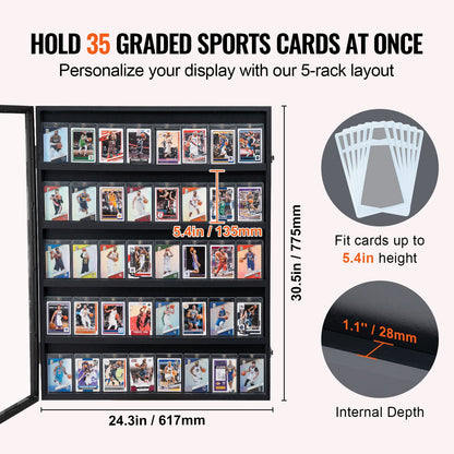 Displayfodral för sportkort med 35 grader, 24,3x30,5x2,1 tum/61,7x77,5x5,3 cm, basebollkortsdisplayram med 98 % UV-skydd, klar PC-glas, låsbart väggskåp för fotboll, basket, hockey och samlarkort