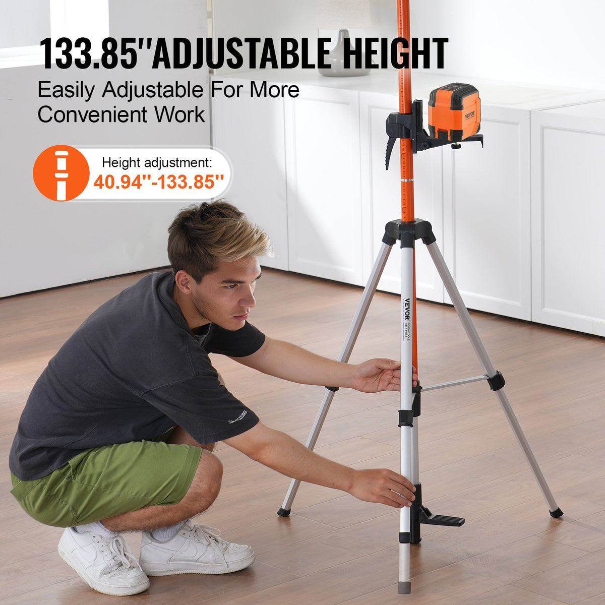 Lasernivåstativ 10,2 cm - 20 och 20,3 cm - 11 gängor, höjdjustering 1040-3400 mm