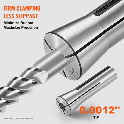 13 delar Precision R8 hylssats, 1/8" - 7/8", 45# fräshylsechuck 0,0012"/30μm TIR med 13 märkta förvaringslådor, för fräsmaskiner, borrpressar, uppborrningsmaskiner, fleroperationscenter