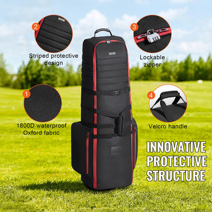 Golfreseväska, mjukt reseskydd för utomhusbruk, kraftig 1800D polyester Oxford slitstark vattentät, vadderad bagageväska med hjul, hopfällbar förvaringsväska för golfklubbor för flygbolag