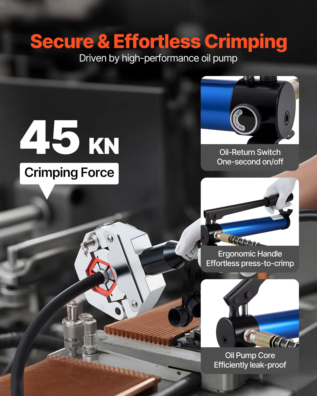 Hydraulic Hose Crimper, Hydra-Krimp AC Hose Crimper Kit with 7 Dies Snap-On & Carrying Case, Hydraulic A/C Hoses Crimping Tool for Automotive & Air Conditioning Repair (Split with Manual Pump)