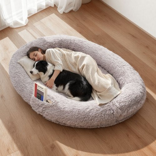 Human Dog Bed, 1710 x 1000 x 240 mm Orthopedic Memory Foam Human Sized Dog Bed, Humans Pet Beds with Side Pocket, Handle & Zipper, Removable Machine-Washable Dogs Beds for Humans, Gray