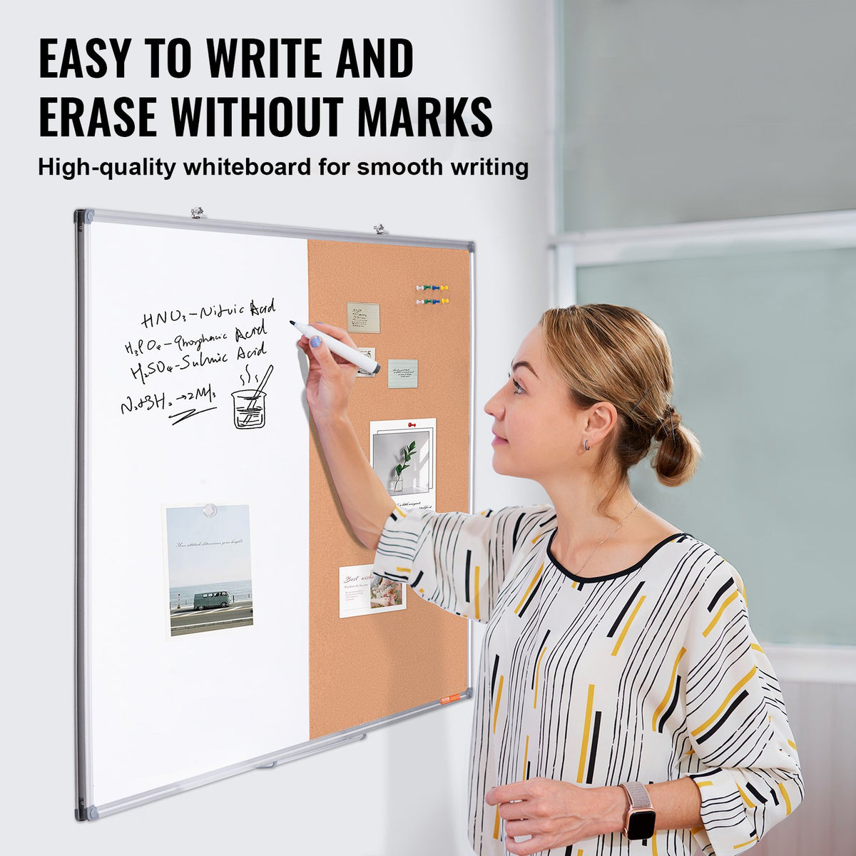 112 x 91 cm whiteboard- och korktavlakombination med aluminiumram – 2-i-1 magnetisk whiteboardtavla för väggmontering – perfekt för skolan, hemmet, kontoret