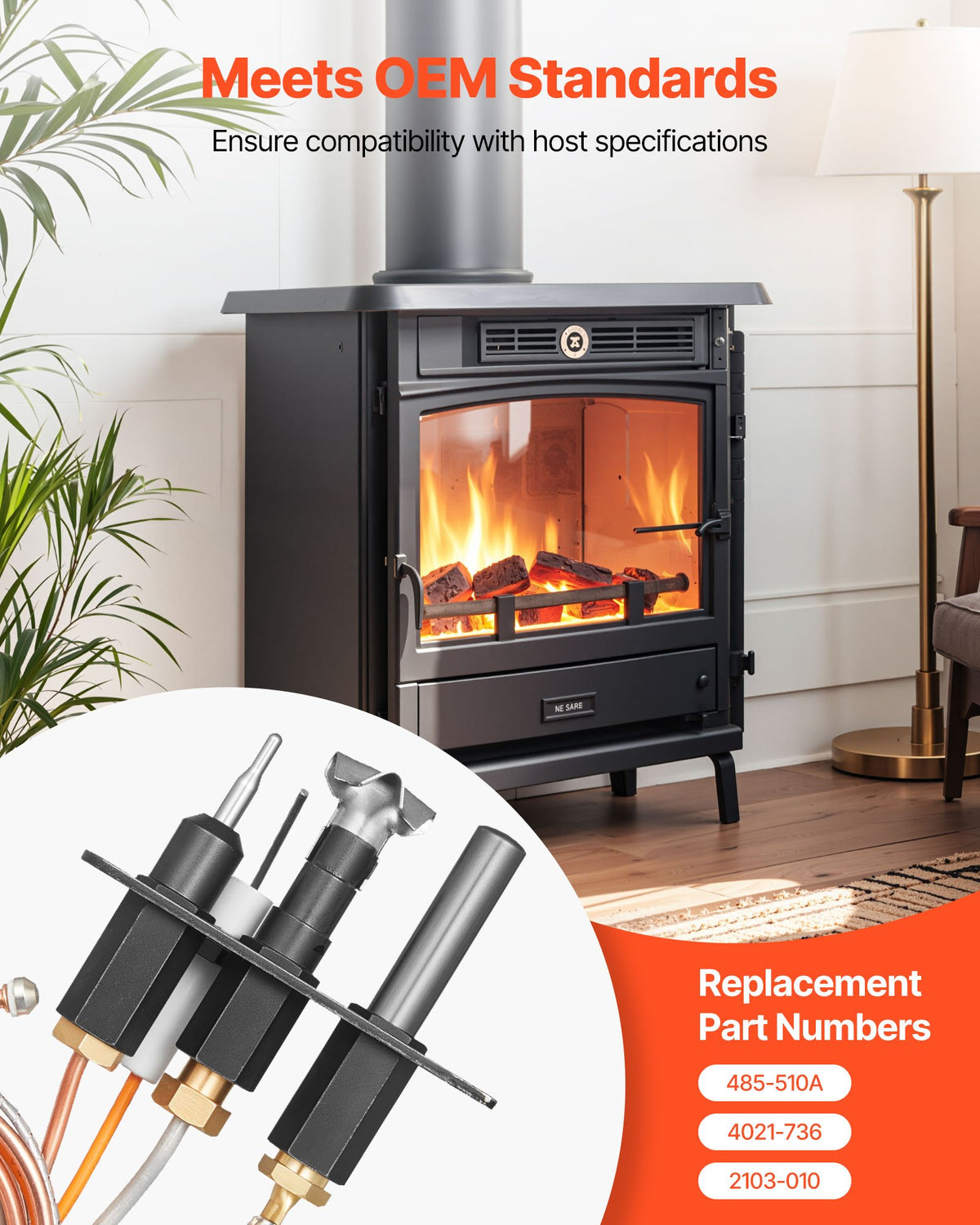 Gaspilotenhet, OE 485-510A, 4021-736, 2103-010 Eldstadsgaspilotenhetssats, utbyte av naturgaständning, kompatibel med Quadra-Fire, Heat &amp; Glo, värmeelementmodeller, svart