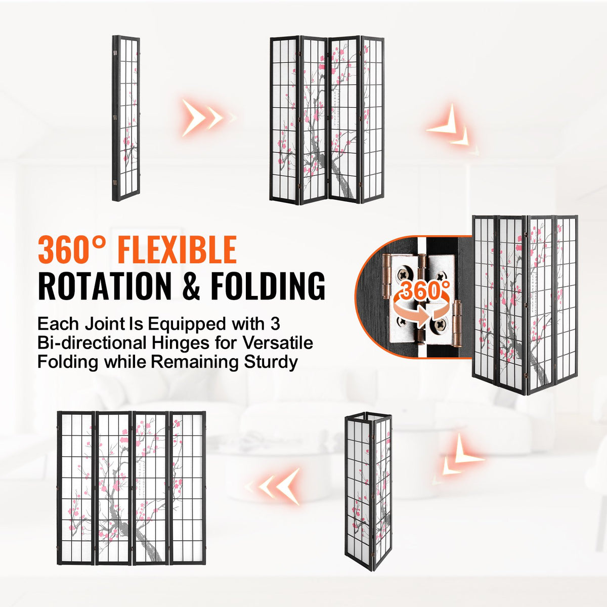 Room Divider, 4 Panel Japanese Room Divider Screen, Wood Folding Privacy Screen Indoor, Japanese Partition Portable Decoration Dividers, for Room Separation Home Office Restaurant & Bedroom