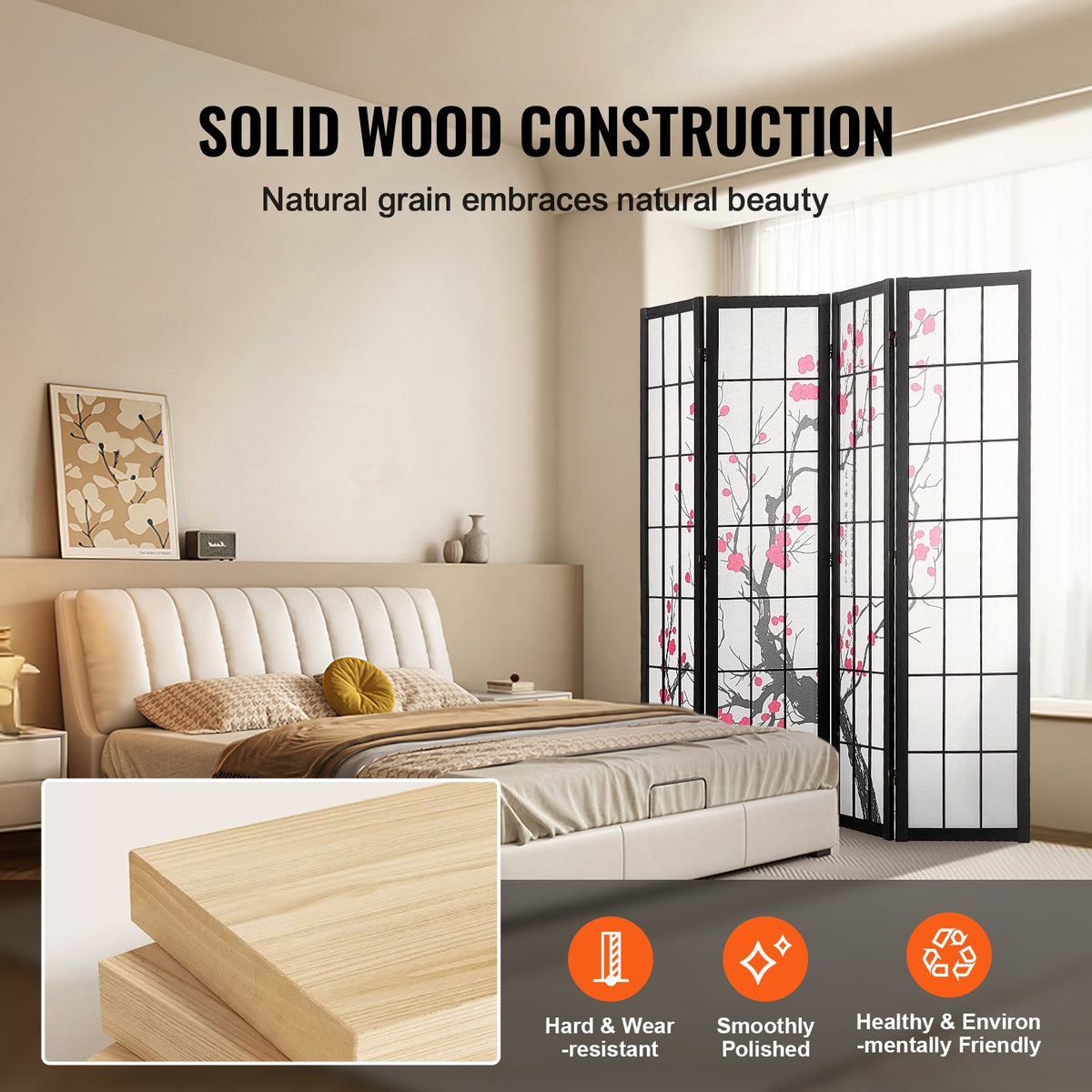 Room Divider, 4 Panel Japanese Room Divider Screen, Wood Folding Privacy Screen Indoor, Japanese Partition Portable Decoration Dividers, for Room Separation Home Office Restaurant & Bedroom