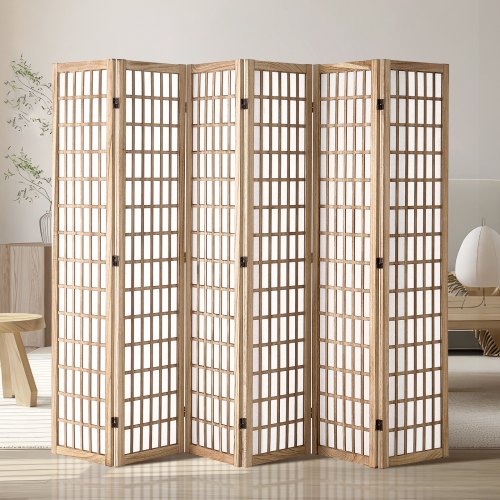 Room Divider, 6 Panel Japanese Room Divider, Wood Folding Privacy Screen Indoor, Japanese Partition Dividers Portable Decoration Screens, for Room Separation Home Office Restaurant & Bedroom
