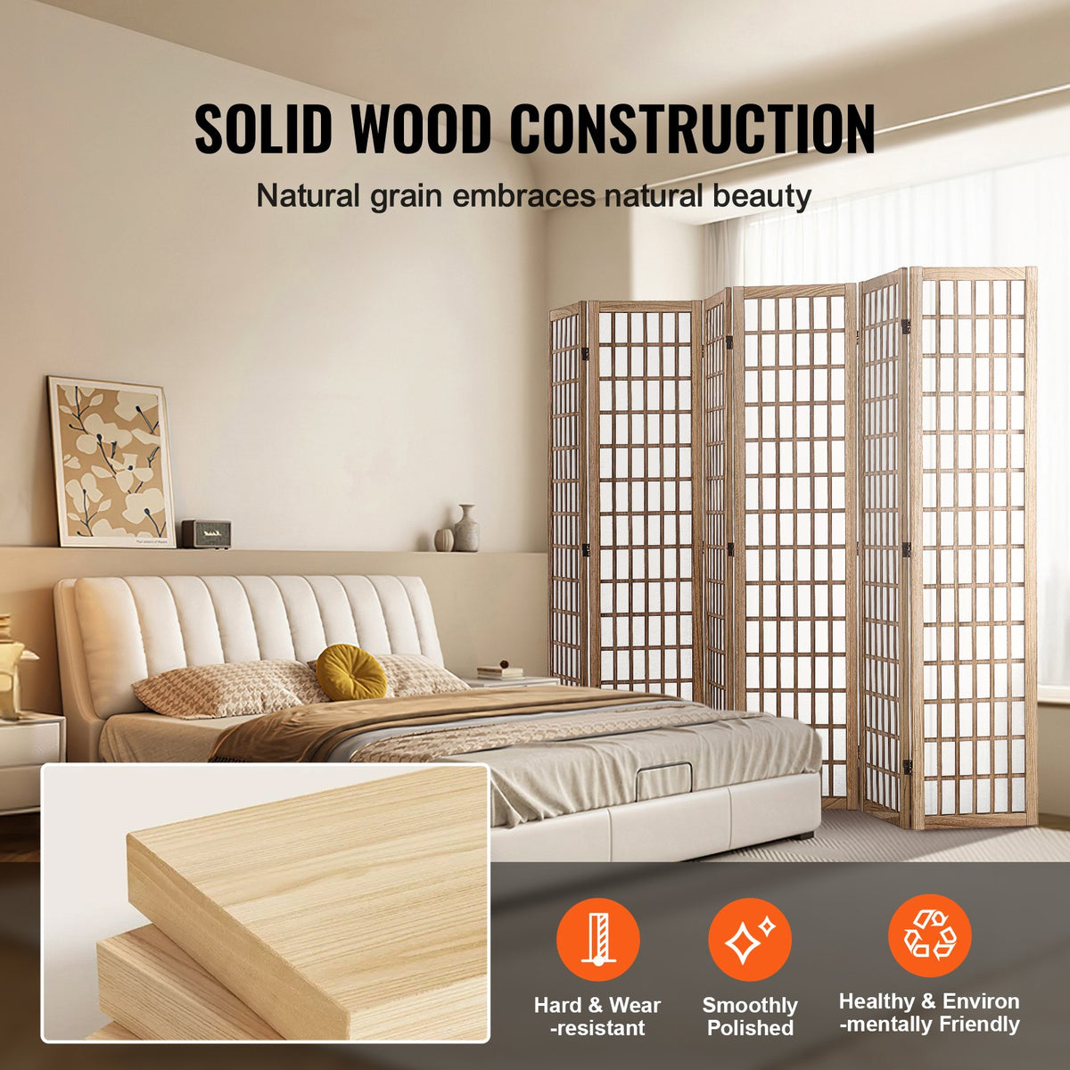 Room Divider, 6 Panel Japanese Room Divider, Wood Folding Privacy Screen Indoor, Japanese Partition Dividers Portable Decoration Screens, for Room Separation Home Office Restaurant & Bedroom