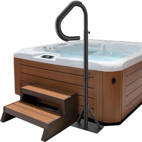 Bubbelpoolräcke, 360 graders roterbart sidoräcke med 48"-63" justerbar höjd, rostfritt aluminiumsteg för spabad, bubbelpoolräcke med undermonterad bas för inomhus- och utomhusbruk, 600 kg kapacitet