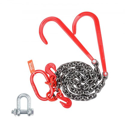 G80 V Bridle Chain, 3/8" x 3' Towing Chain Bridle with 15" J Hooks and Grab Hooks, Heavy Duty Transport Tow Chain Bridle with 7800 lbs Safe Working Load for Flatbed Trailer Wrecker Recovery
