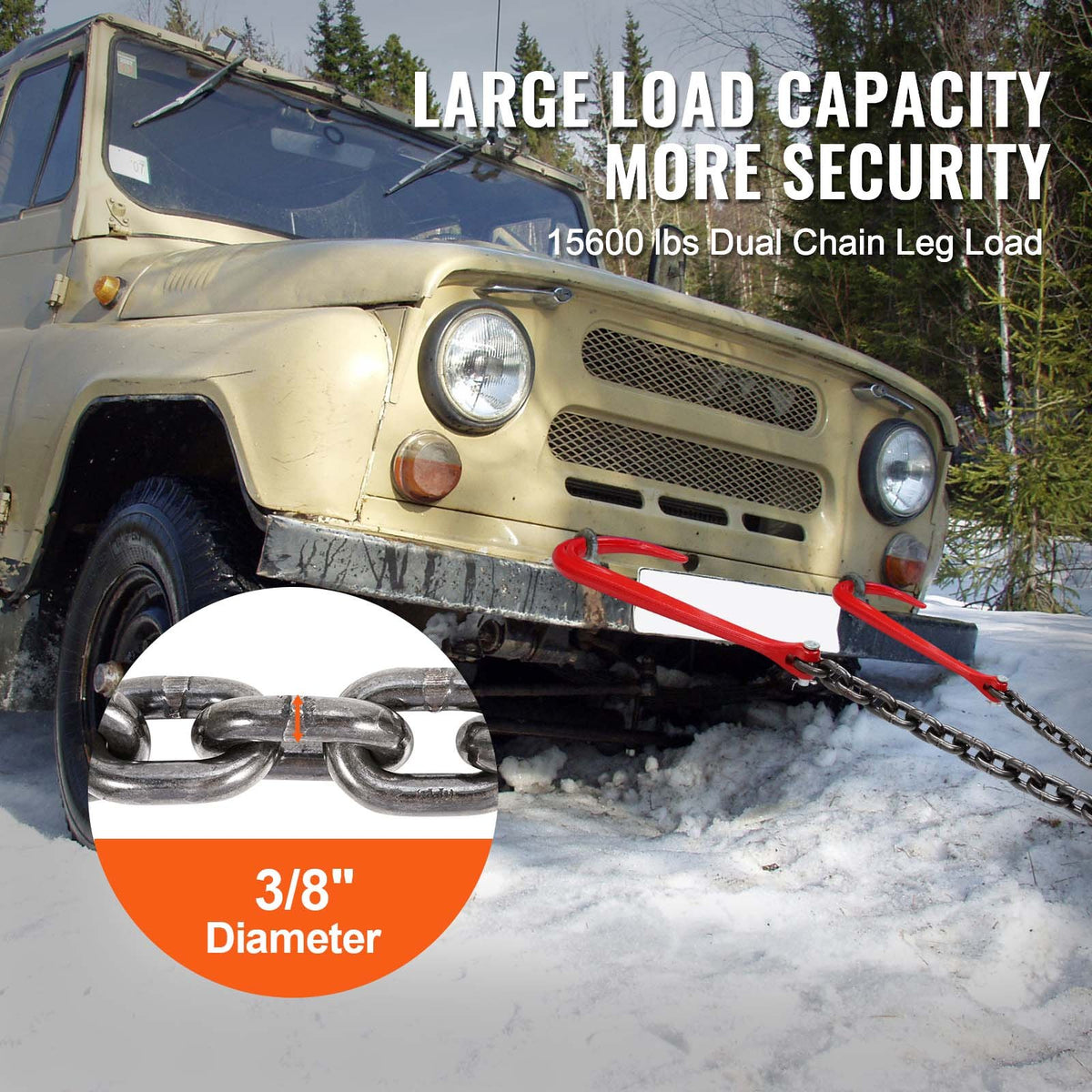 G80 V Bridle Chain, 3/8" x 3' Towing Chain Bridle with 15" J Hooks and Grab Hooks, Heavy Duty Transport Tow Chain Bridle with 7800 lbs Safe Working Load for Flatbed Trailer Wrecker Recovery