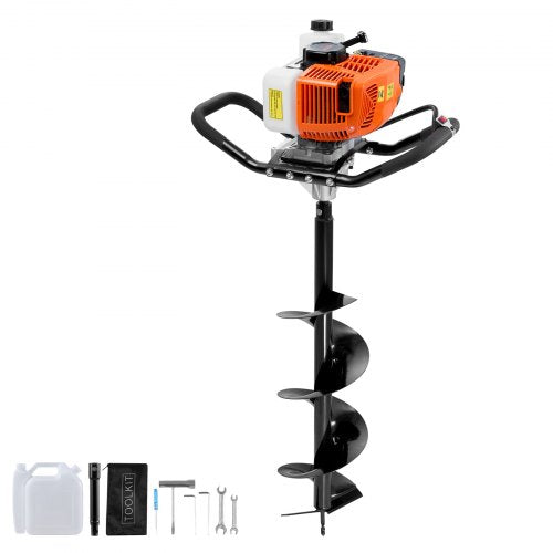 Bensindriven hålgrävare för stolpar 63CC 2400W med 20,3 cm borr och 1 förlängningsstång