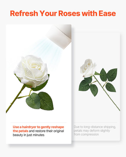 Konstgjorda blommor, 60 st. äkta vita skumrosor i bulk, vita konstgjorda brudbuketter med stjälkar för gör-det-själv-bröllopsbuketter, bordsdekorationer för hemmet, festbordsdekorationer