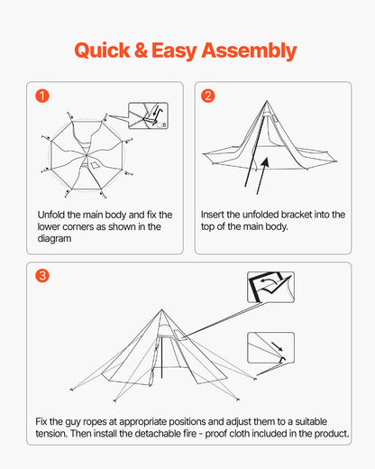 Hot Tent for 4 Persons, Portable Winter Tipi Tent with Stove Jack, Waterproof Canvas Camping Tents, Lightweight 4 Season Shelter Tents for Hiking Fishing Backpacking, M Size