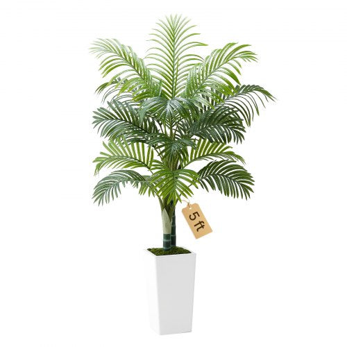 Konstgjord Arecapalm 1524 mm, Konstgjord Palm Tropiska Växter med Vit Hög Kruka, Konstgjord Golvsilkesväxt i Kruka, Stora Träd för Hemmakontor Vardagsrumsinredning Inflyttningsrum, Inomhus Utomhus
