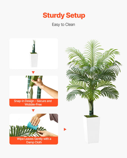 Konstgjord Arecapalm 1524 mm, Konstgjord Palm Tropiska Växter med Vit Hög Kruka, Konstgjord Golvsilkesväxt i Kruka, Stora Träd för Hemmakontor Vardagsrumsinredning Inflyttningsrum, Inomhus Utomhus