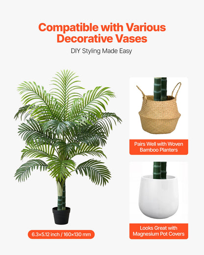 Konstgjord Arecapalm 1524 mm, Konstgjord Palm Tropiska Växter med Vit Hög Kruka, Konstgjord Golvsilkesväxt i Kruka, Stora Träd för Hemmakontor Vardagsrumsinredning Inflyttningsrum, Inomhus Utomhus