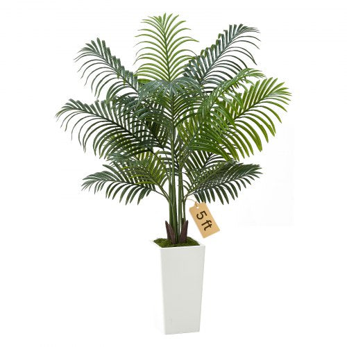 Konstgjord Arecapalm 1524 mm, Konstgjord Palm Tropiska Växter med Vit Hög Kruka, Konstgjord Golvsilkesväxt i Kruka, Stora Träd för Hemmakontor Vardagsrumsinredning Inflyttningsrum, Inomhus Utomhus