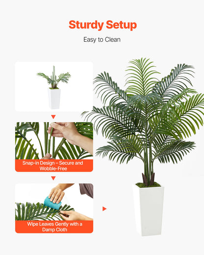 Konstgjord Arecapalm 1524 mm, Konstgjord Palm Tropiska Växter med Vit Hög Kruka, Konstgjord Golvsilkesväxt i Kruka, Stora Träd för Hemmakontor Vardagsrumsinredning Inflyttningsrum, Inomhus Utomhus