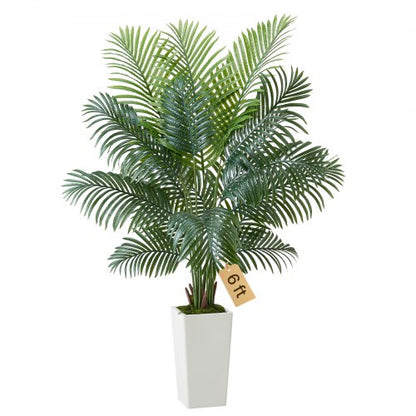 Konstgjord Arecapalm 1829 mm, Konstgjord Palm Tropiska Växter med Vit Hög Kruka, Konstgjord Golvsilkesväxt i Kruka, Stora Träd för Hemmakontor Vardagsrumsinredning Inflyttningsrum, Inomhus Utomhus