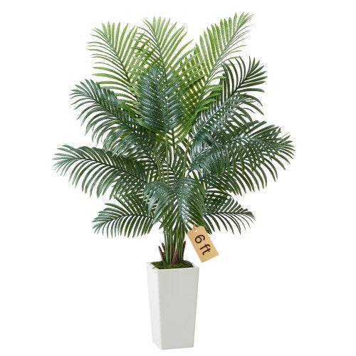 Konstgjord Arecapalm 1829 mm, Konstgjord Palm Tropiska Växter med Vit Hög Kruka, Konstgjord Golvsilkesväxt i Kruka, Stora Träd för Hemmakontor Vardagsrumsinredning Inflyttningsrum, Inomhus Utomhus