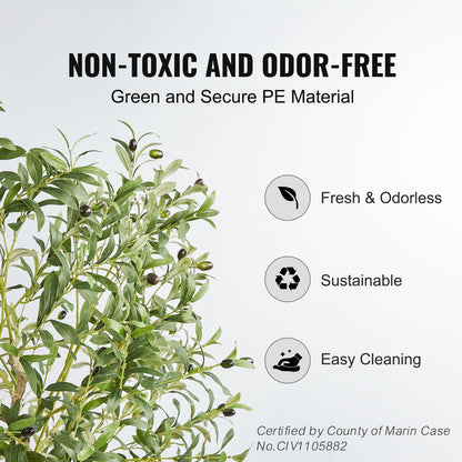 Artificial Olive Tree, 1.5 m Tall Faux Plant, Secure PE Material & Anti-Tip Tilt Protection Low-Maintenance Plant, Lifelike Green Fake Potted Tree for Home Office Warehouse Decor Indoor Outdoor