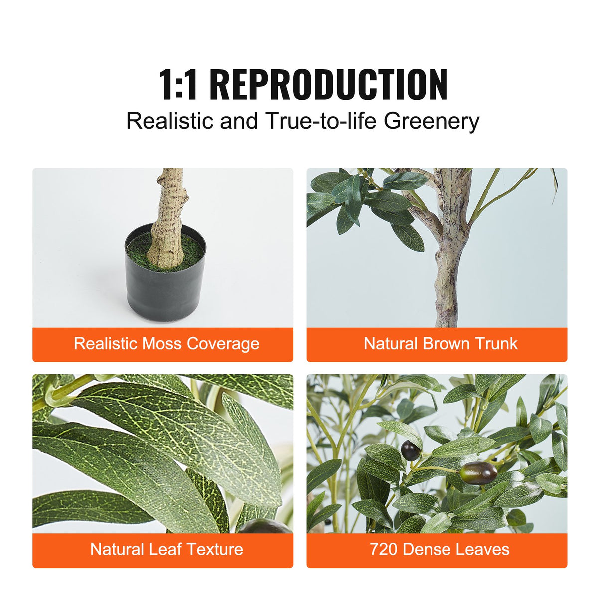 Artificial Olive Tree, 1.5 m Tall Faux Plant, Secure PE Material & Anti-Tip Tilt Protection Low-Maintenance Plant, Lifelike Green Fake Potted Tree for Home Office Warehouse Decor Indoor Outdoor