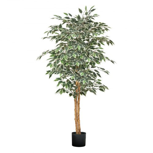 150 cm konstgjord fikusträd med svart kruka, hög konstgjord fikusväxt med naturlig trästam och realistiska gröna blad, konstgjord sidenträd för inomhusbruk för hem, kontor, vardagsrum eller hörninredning