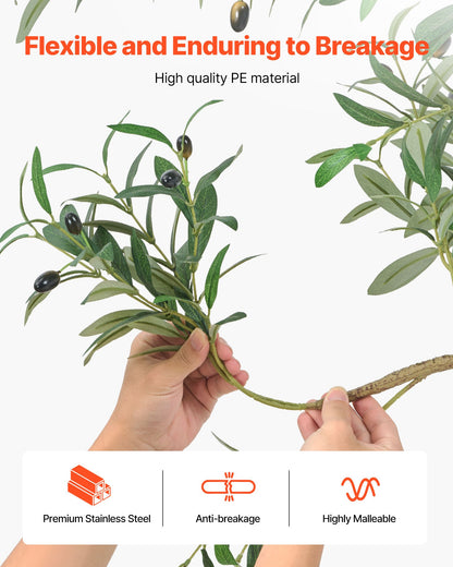 180 cm konstgjort olivträd med svart kruka, högt konstgjort träd med naturlig trästam och realistiska gröna blad och frukter, konstgjord inomhusväxt för hem, kontor, vardagsrum, hörndekor