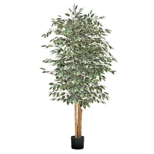 180 cm konstgjord fikusträd med svart kruka, hög konstgjord fikusväxt med naturlig trästam och realistiska gröna blad, konstgjord sidenträd för inomhusbruk för hem, kontor, vardagsrum eller hörninredning