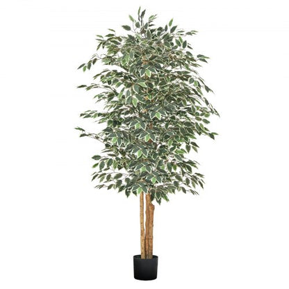 180 cm konstgjord fikusträd med svart kruka, hög konstgjord fikusväxt med naturlig trästam och realistiska gröna blad, konstgjord sidenträd för inomhusbruk för hem, kontor, vardagsrum eller hörninredning
