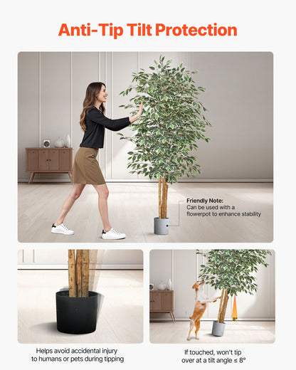 180 cm konstgjord fikusträd med svart kruka, hög konstgjord fikusväxt med naturlig trästam och realistiska gröna blad, konstgjord sidenträd för inomhusbruk för hem, kontor, vardagsrum eller hörninredning