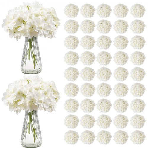 Konstgjorda blommor, 105 st. äkta vita sidenhortensia i bulk, vit konstgjord bruddusch med stjälkar för gör-det-själv-bröllopsbuketter, bordsdekorationer för hemmet, festbordsdekorationer