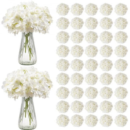 Konstgjorda blommor, 105 st. äkta vita sidenhortensia i bulk, vit konstgjord bruddusch med stjälkar för gör-det-själv-bröllopsbuketter, bordsdekorationer för hemmet, festbordsdekorationer