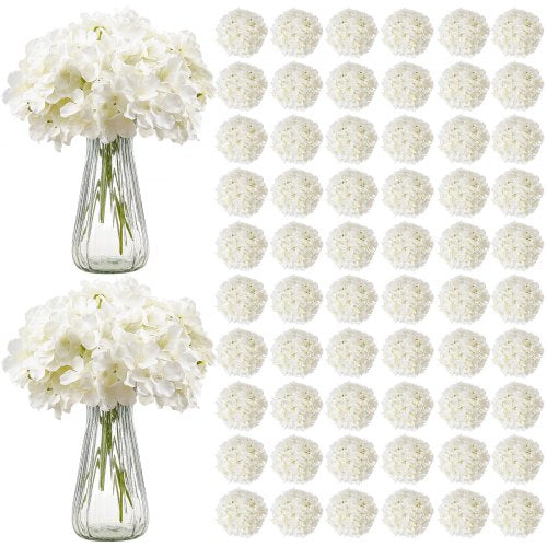 Konstgjorda blommor, 205 st. äkta vita sidenhortensia i bulk, vit konstgjord bruddusch med stjälkar för gör-det-själv-bröllopsbuketter, bordsdekorationer för hemmet, festbordsdekorationer