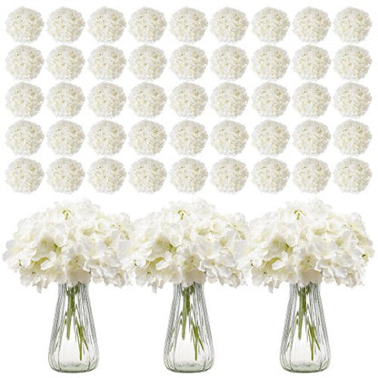 Konstgjorda blommor, 305 st. äkta vita sidenhortensia i bulk, vit konstgjord bruddusch med stjälkar för gör-det-själv-bröllopsbuketter, bordsdekorationer för hemmet, festbordsdekorationer