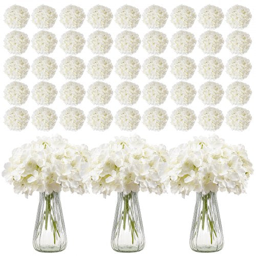 Konstgjorda blommor, 305 st. äkta vita sidenhortensia i bulk, vit konstgjord bruddusch med stjälkar för gör-det-själv-bröllopsbuketter, bordsdekorationer för hemmet, festbordsdekorationer