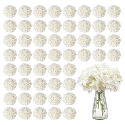 Konstgjorda blommor, 65 st. äkta vita sidenhortensia i bulk, vita konstgjorda brudbuketter med stjälkar för gör-det-själv-bröllopsbuketter, bordsdekorationer för hemmet, festbordsdekorationer
