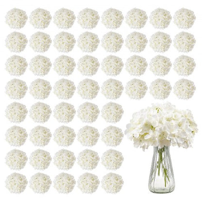 Konstgjorda blommor, 65 st. äkta vita sidenhortensia i bulk, vita konstgjorda brudbuketter med stjälkar för gör-det-själv-bröllopsbuketter, bordsdekorationer för hemmet, festbordsdekorationer