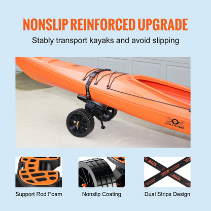 Heavy Duty Kayak Cart, 320lbs Load Capacity, Detachable Canoe Trolley Cart with 10'' Solid Tires, Adjustable Brackets & Nonslip Support Foot, for Kayaks Canoes Paddleboards Float Mats Jon Boats